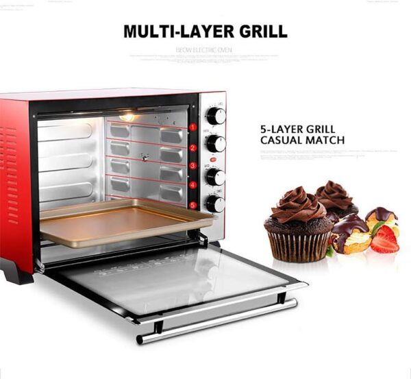 WERAC 60L Mini Oven Convection Electric Oven with Baking Tray, Wire Rack and Rotating Skewer - Image 3