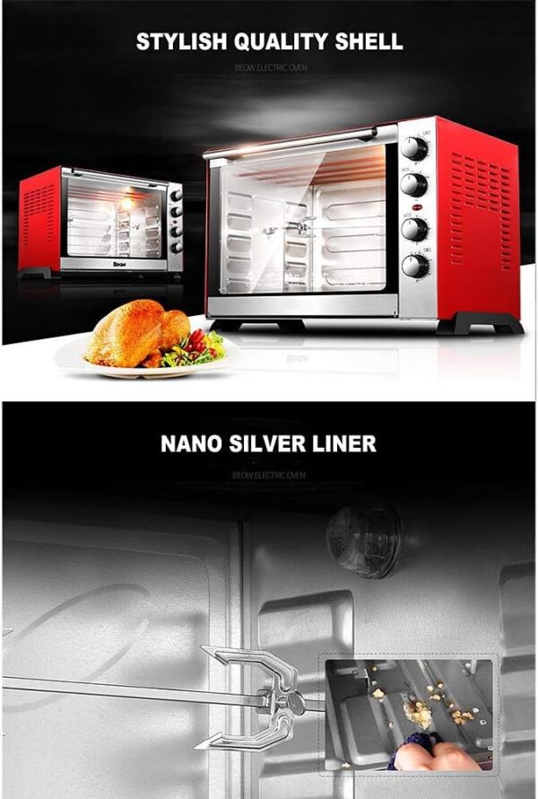 WERAC 60L Mini Oven Convection Electric Oven with Baking Tray, Wire Rack and Rotating Skewer - Image 6